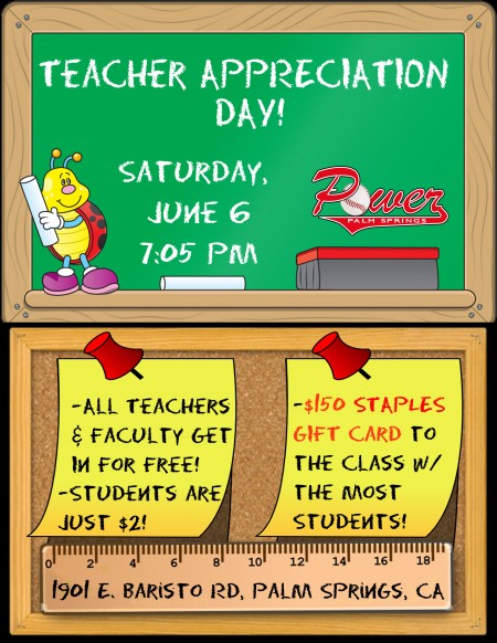 PRESS RELEASE:  Teacher Appreciation Night ($150 Staples Prize) on Saturday, June 6, 2015