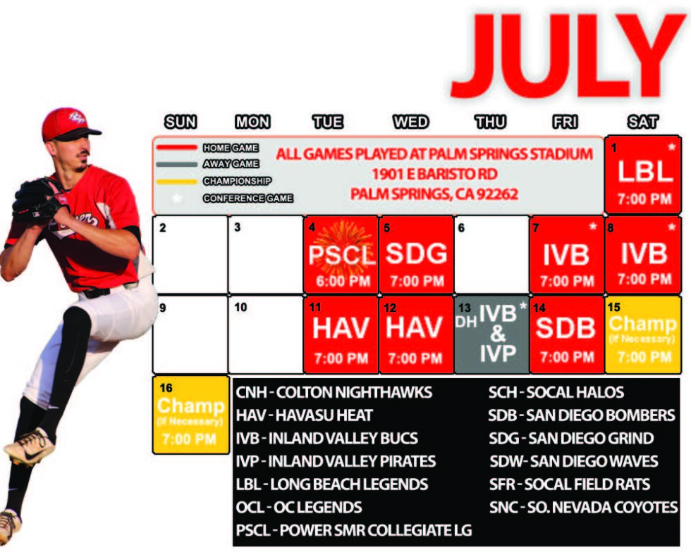 2023 Schedule Palm Springs POWER Baseball