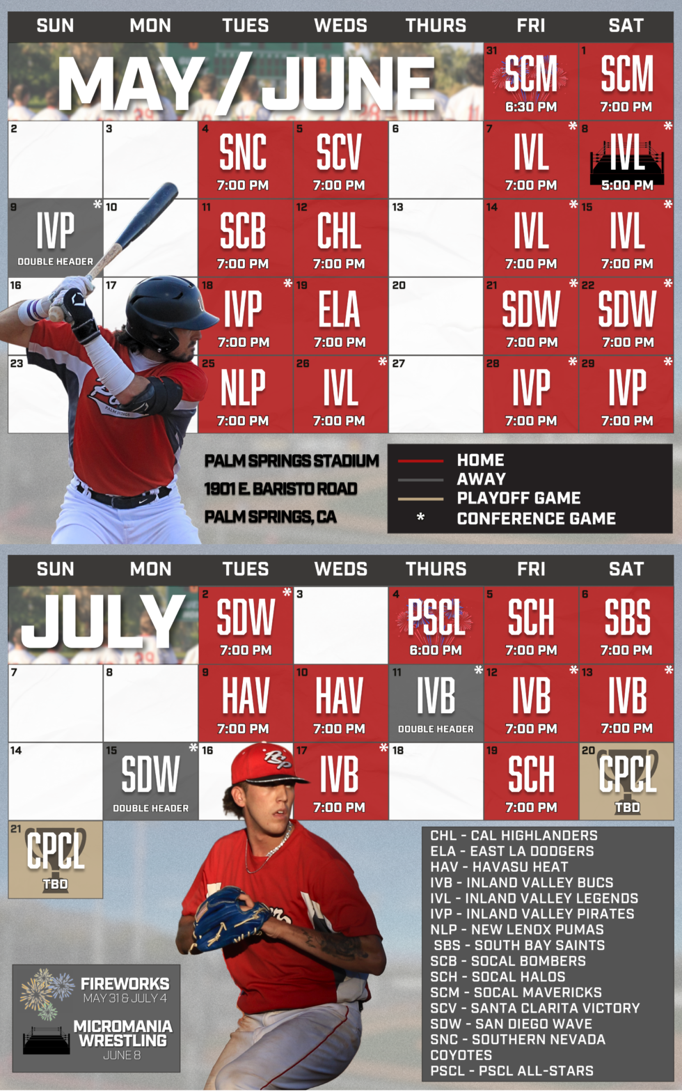 2024 Schedule Palm Springs POWER Baseball